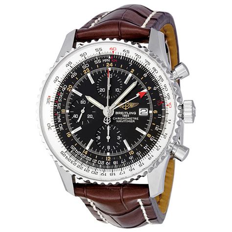 breitling navitimer world black dial black leather bracelet|breitling navitimer gold price.